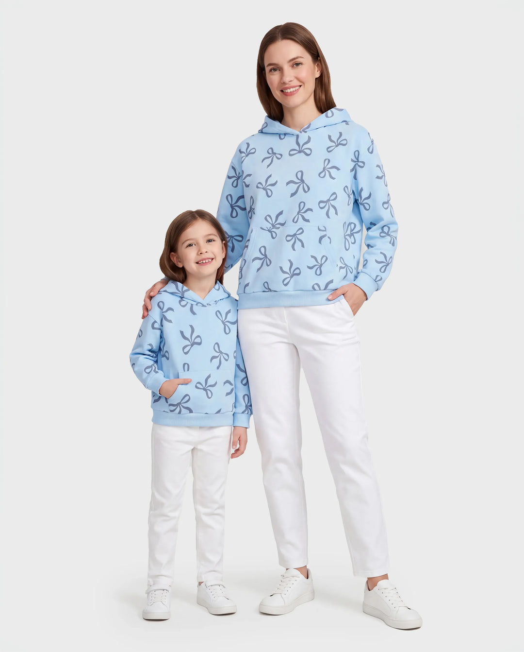 Mommy and Me Bow Print Hoodies Blue Blue