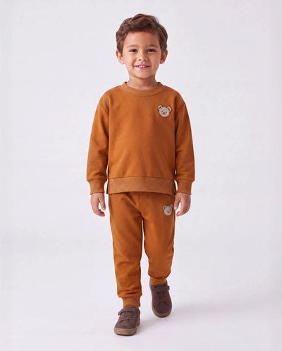 Conjunto de 2 piezas de sudadera y pantalón estilo oso para bebé/niño pequeño, color marrón