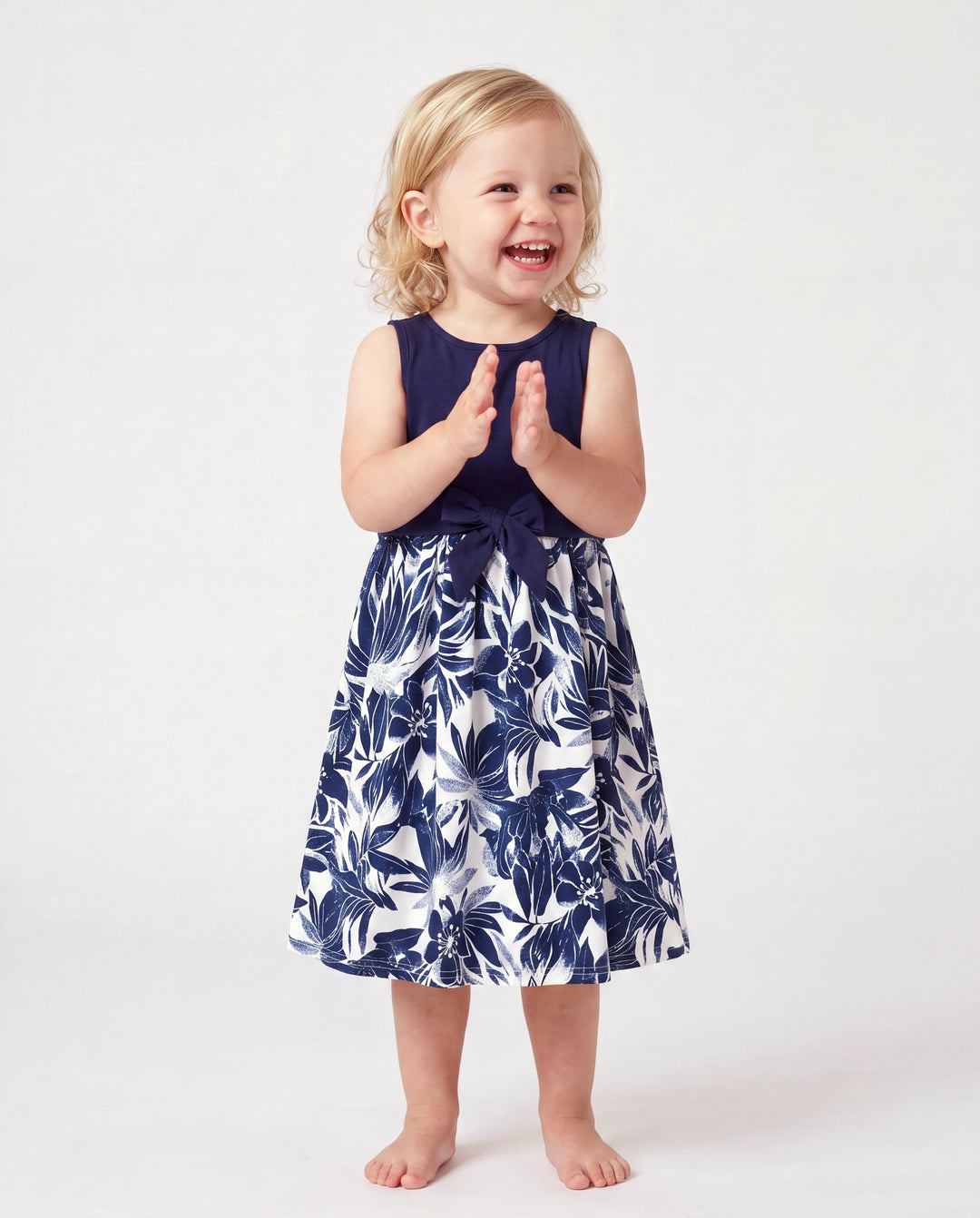 Toddler/Kid Girl Flora Print Splicing Tank Dress Deep Blue