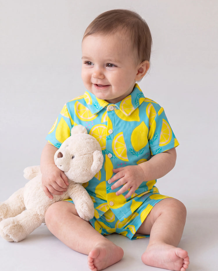 Fresh Market Baby Boy Lemon Shirt & Shorts Set Turquoise