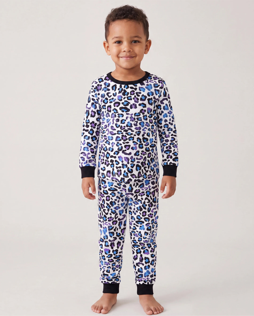 Toddler / Kids 2-piece Organic Cotton Pajamas with Childlike Print Snug fit Pjs for Girls / Boys Black
