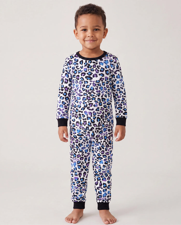 Toddler / Kids 2-piece Organic Cotton Pajamas with Childlike Print Snug fit Pjs for Girls / Boys Black