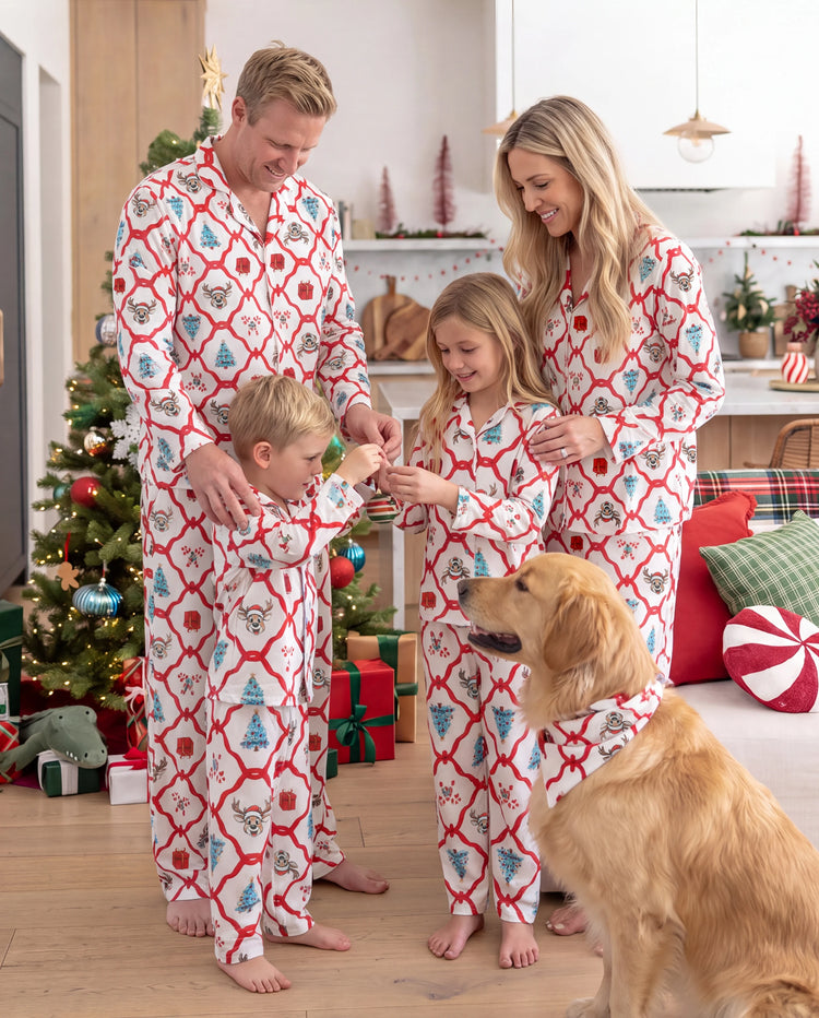 Christmas Matching Family Pajamas Reindeer & Xmas Tree Print Red