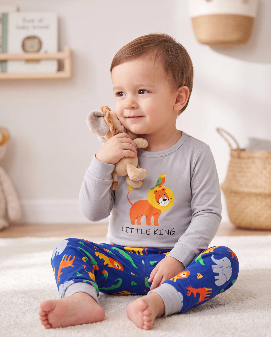 Kleinkind / Kinder 4-teiliger Pyjama aus Bio-Baumwolle 4-in-1 PJ Snug Fit Pjs für Mädchen / Jungen grau