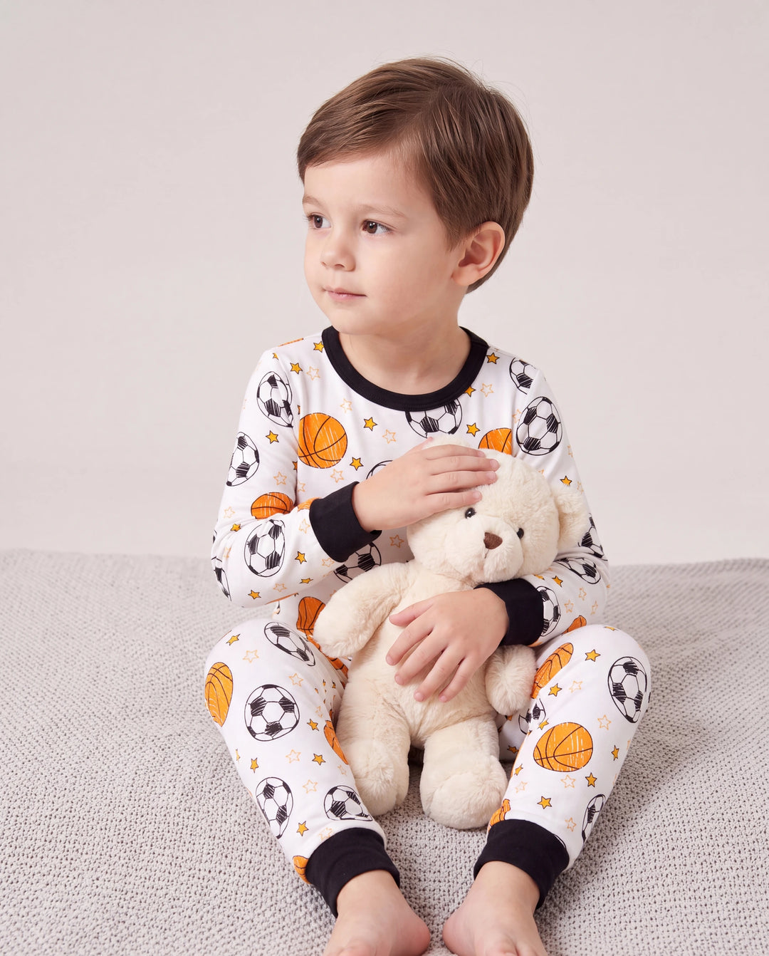 Halloween Pajamas Set with Childlike Print 2-piece Snug fit Organic Cotton Pajamas for Toddler / Kids Girls / Boys White