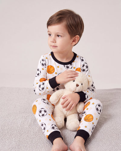 Halloween Pajamas Set with Childlike Print 2-piece Snug fit Organic Cotton Pajamas for Toddler / Kids Girls / Boys White