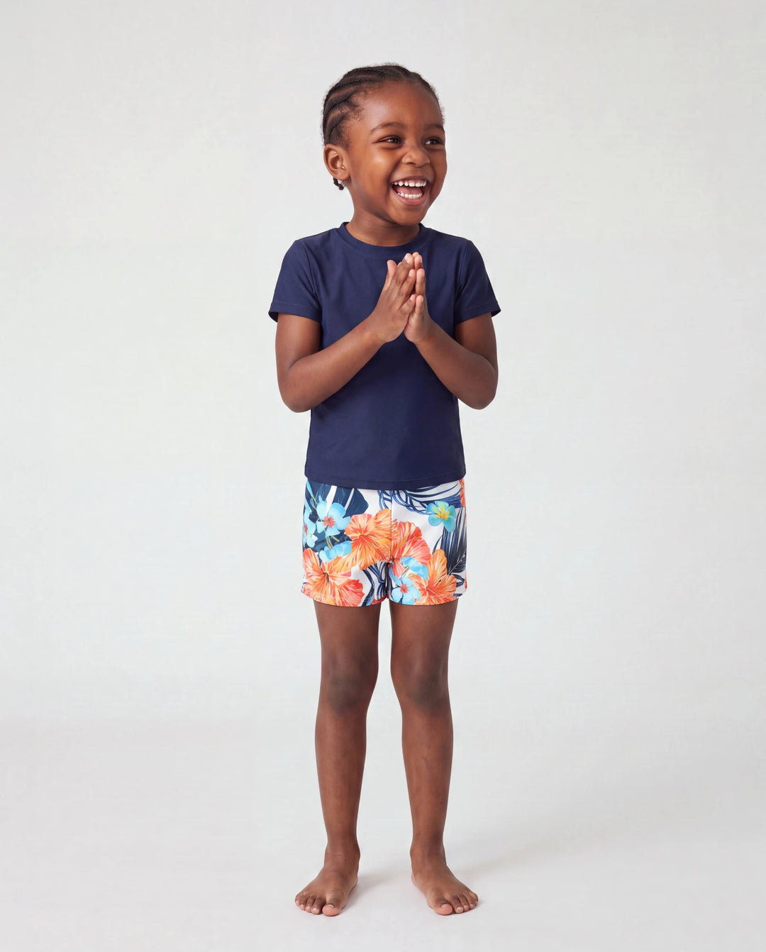 Short de bain tropical floral pour garçon, tenues d'été lumineuses pour la plage Orange