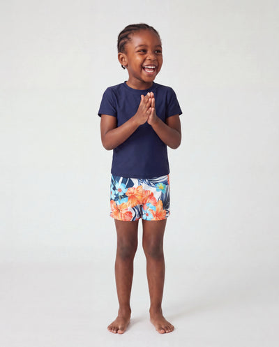 Toddler Boy Swimwear Tropical Floral Board Shorts for boys, Bright Summer Beach Outfits Orange