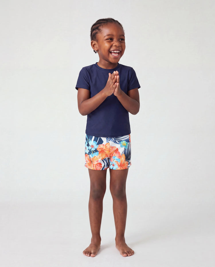 Short de bain tropical floral pour garçon, tenues d'été lumineuses pour la plage Orange