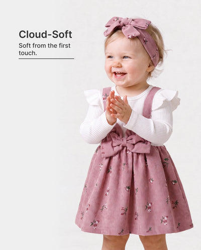 2pcs Baby Girl Floral Print Combo Dress with Headband Set ColorBlock