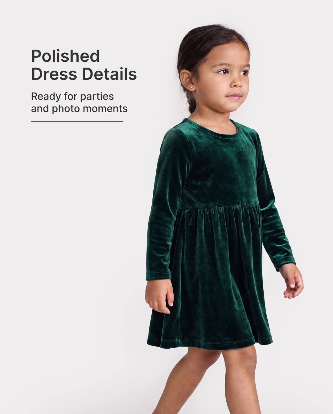 Weihnachten Süßes Kleinkind Mädchen Einfarbig Samt Material Kleid Set grün