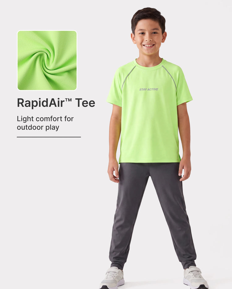 T-shirt de sport à manches courtes PatPat Lightflow Activewear pour garçon, ultra léger et à séchage rapide, vert