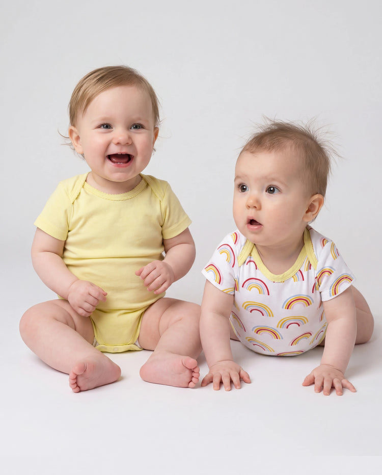 Conjunto de 2 peleles de bambú para bebé niño/niña, lisos y estampados, amarillo