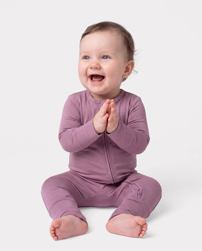 Bamboo Baby Boy / Girl Childlike Animal Pattern 2-way Zipper Footie Purple