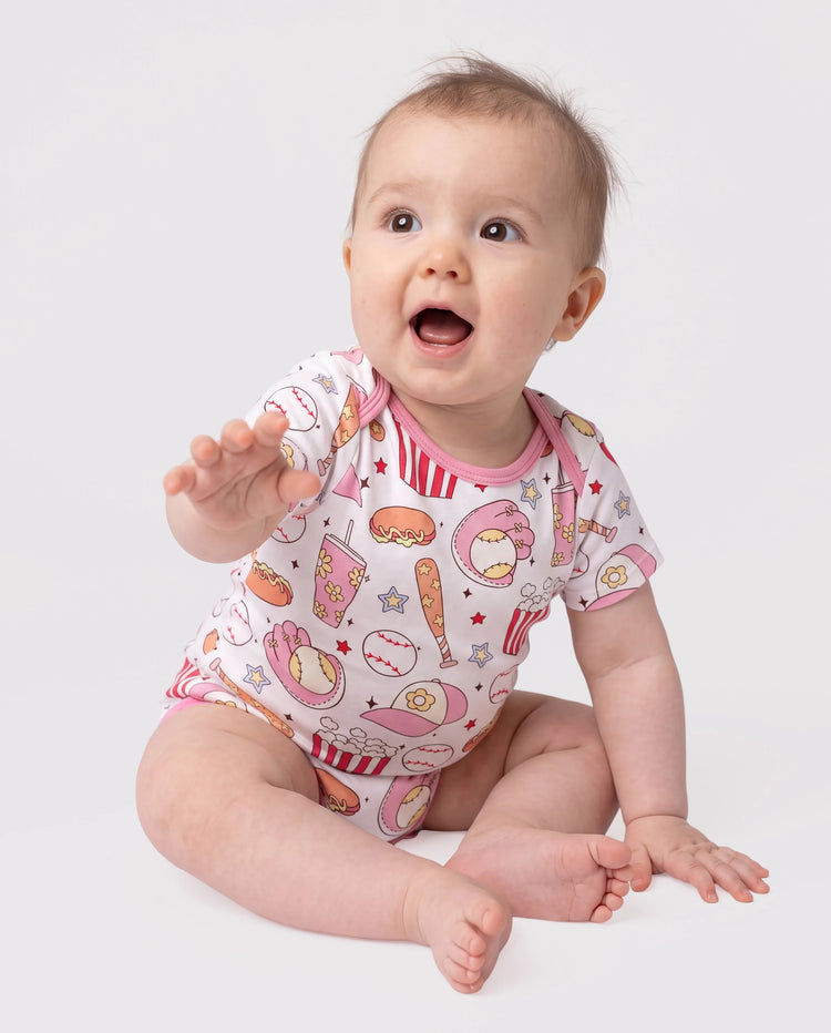 Body bébé garçon/fille en bambou 1 pièce à imprimé complet Rose