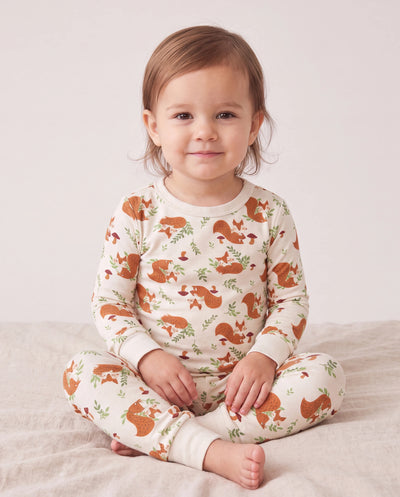 Pyjama de Noël/Halloween 2 pièces en bambou avec imprimé enfantin pour bébé/enfant (ajusté) Abricot