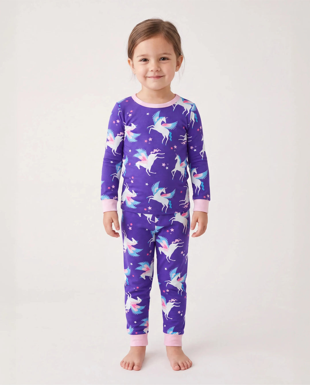 Kleinkind / Kinder 2-teiliger Pyjama aus Bio-Baumwolle mit kindlichem Print Eng anliegende Pyjamas für Mädchen / Jungen lila