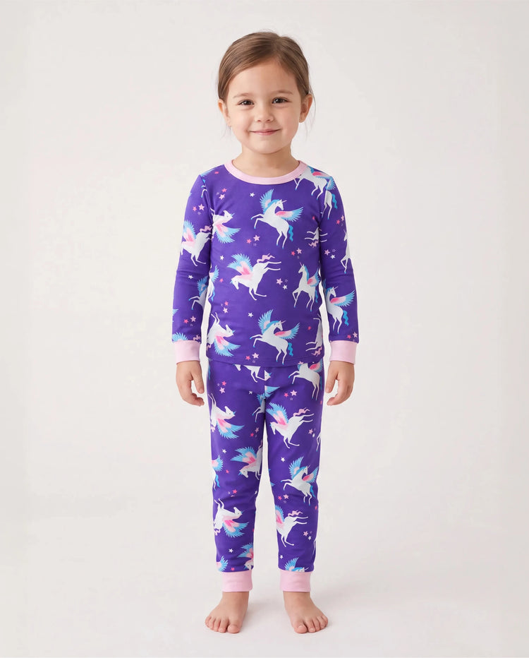 Kleinkind / Kinder 2-teiliger Pyjama aus Bio-Baumwolle mit kindlichem Print Eng anliegende Pyjamas für Mädchen / Jungen lila