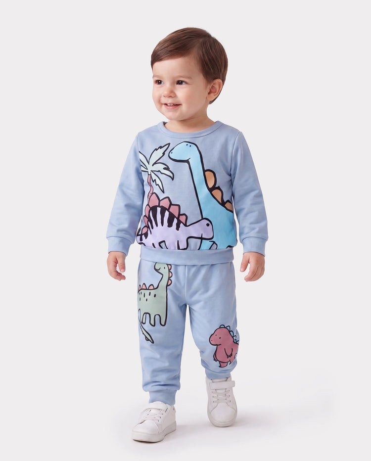 Baby Jungen Kleidung 2pcs Dinosaurier / Fahrzeugdruck Sweatshirt und Hosen Set Grau blau