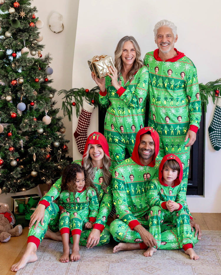 Mono familiar navideño a juego con capucha y estampado Fair Isle de ELF, color verde