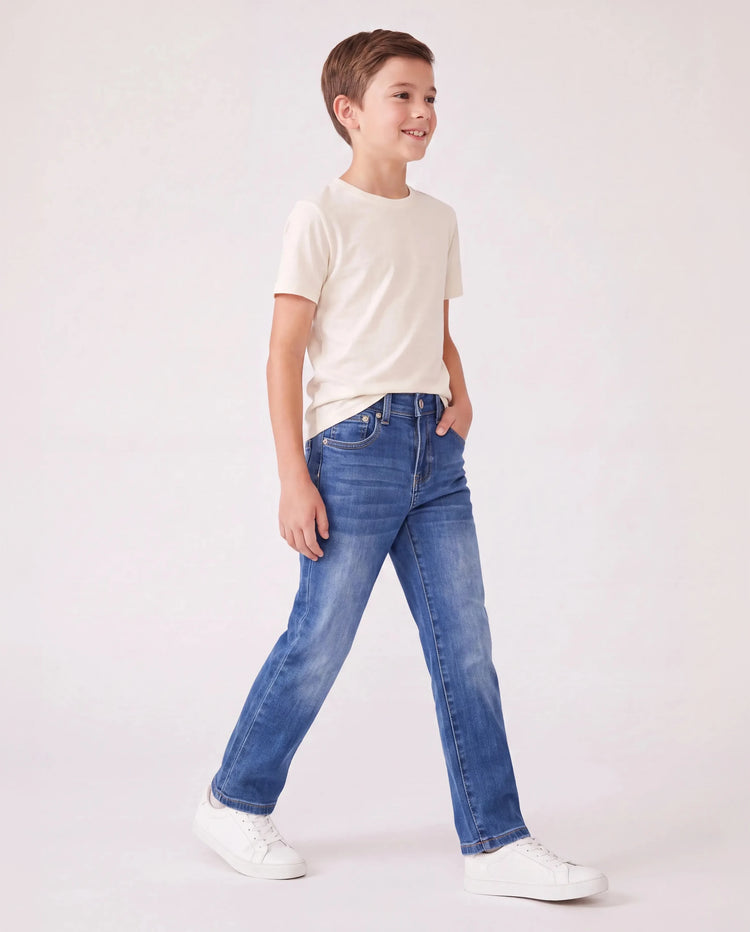 Einfarbig Elastische Taille Weich elastisch Bequem Casual Jeans Baumwollhose mit Taschen blau