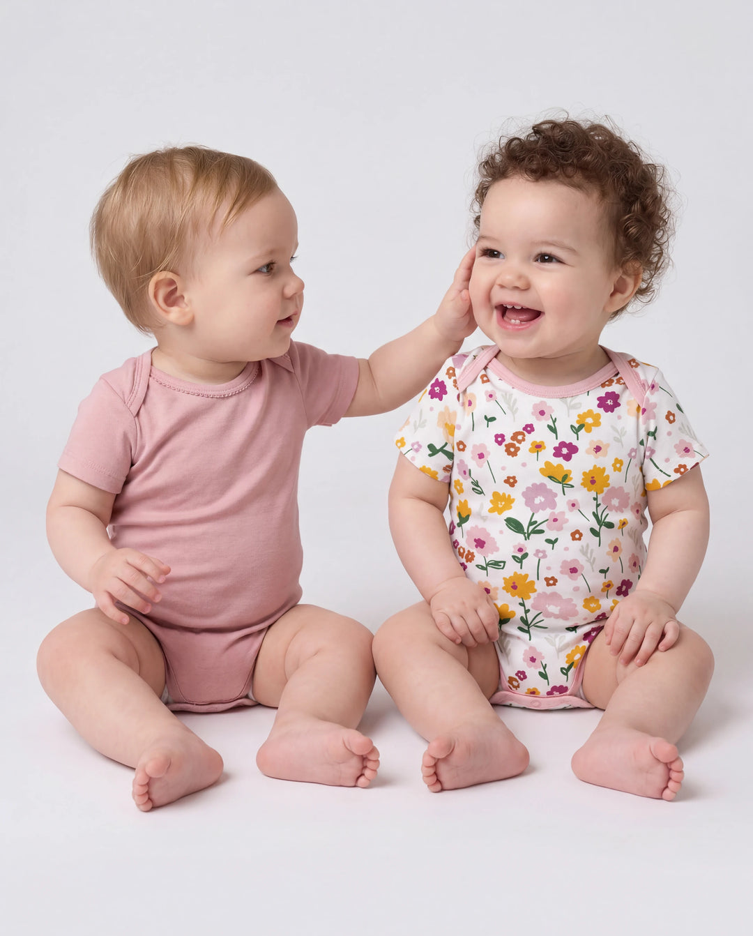 Bamboo Baby Boy/Girl 2-Pack Solid&Printed Rompers Set Pink