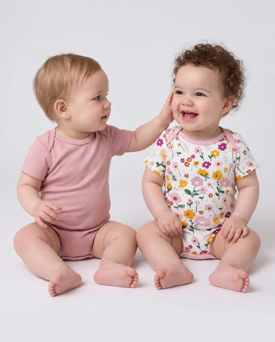 Bamboo Baby Boy/Girl 2-Pack Solid&Printed Rompers Set Pink
