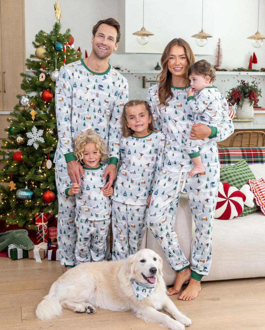 Christmas Matching Family Pajamas Xmas Village Print Green