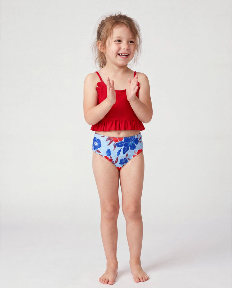 Conjunto de bikini con estampado floral para niña pequeña, perfecto para días de playa y fiestas en la piscina Rojo