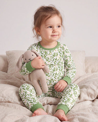 Pyjama de Noël/Halloween 2 pièces en bambou avec imprimé enfantin pour bébé/enfant (coupe ajustée) vert
