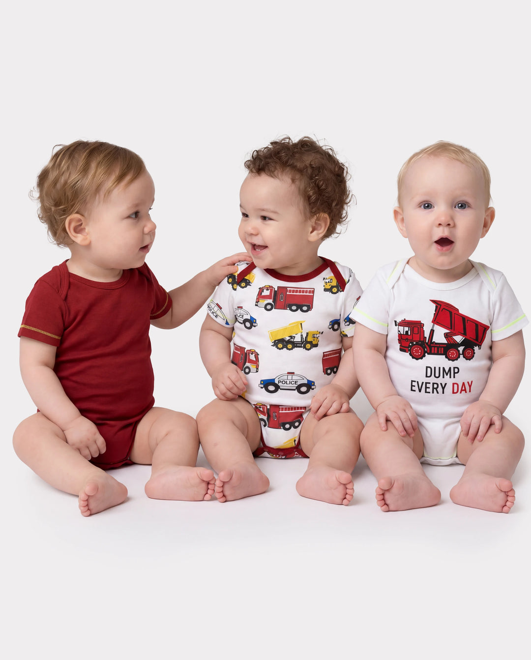 Ensemble 3 pièces barboteuse à imprimé ludique pour bébé garçon/fille, rouge