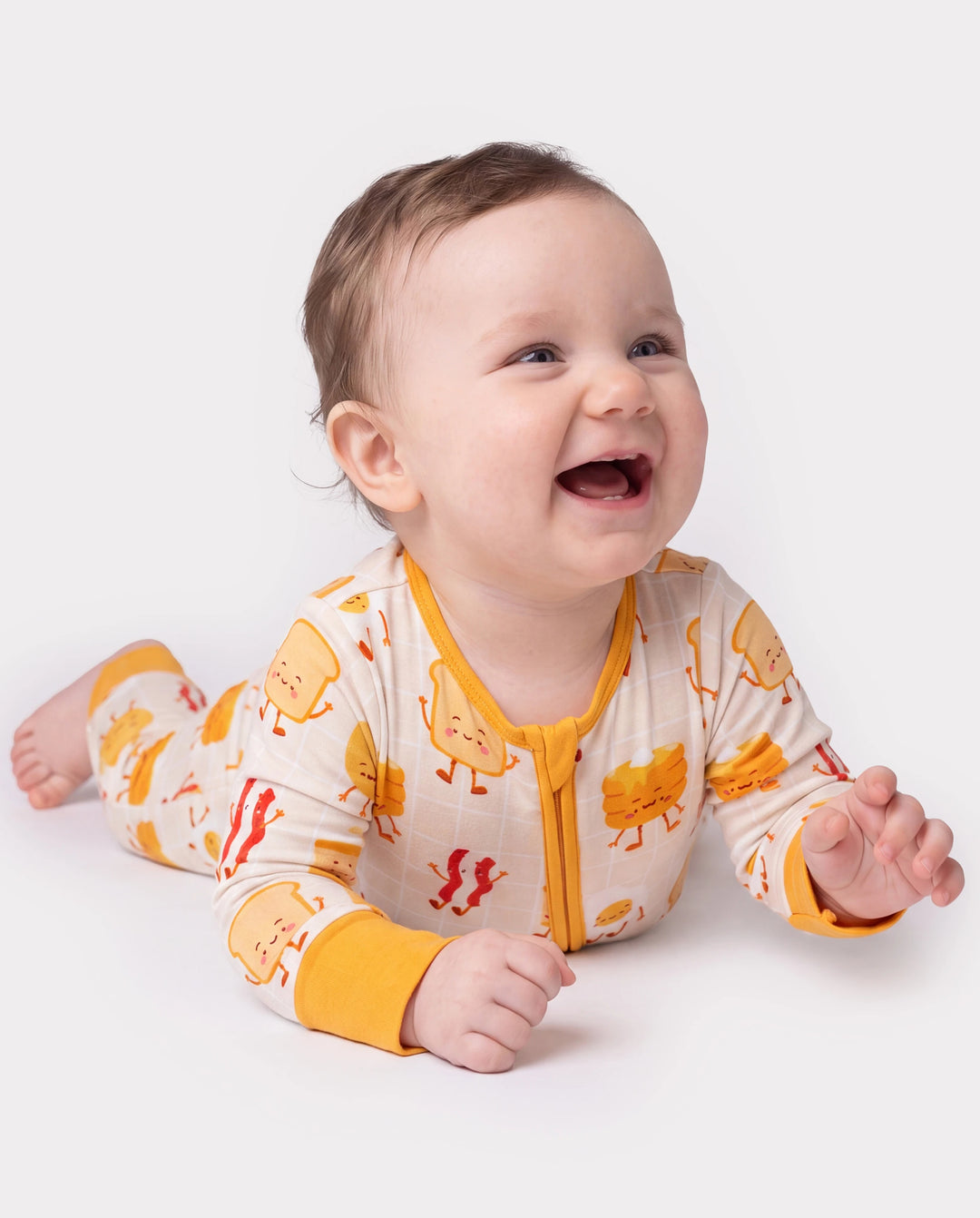 Bamboo Baby Boy/Girl Cartoon Printed 2-Way Zip Onesies Anti Slip Long-sleeve Footie Pale Yellow