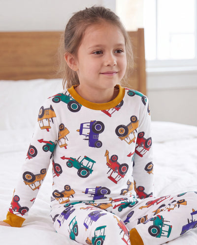 Pyjama de Noël/Halloween 2 pièces en bambou avec imprimé ludique pour tout-petits/enfants (coupe ajustée) jaune