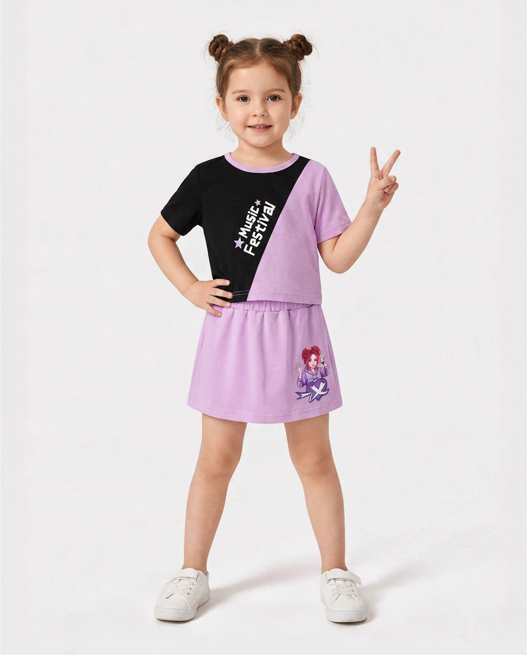 NEON Pop: Conjunto de falda-short para niña pequeña, color morado