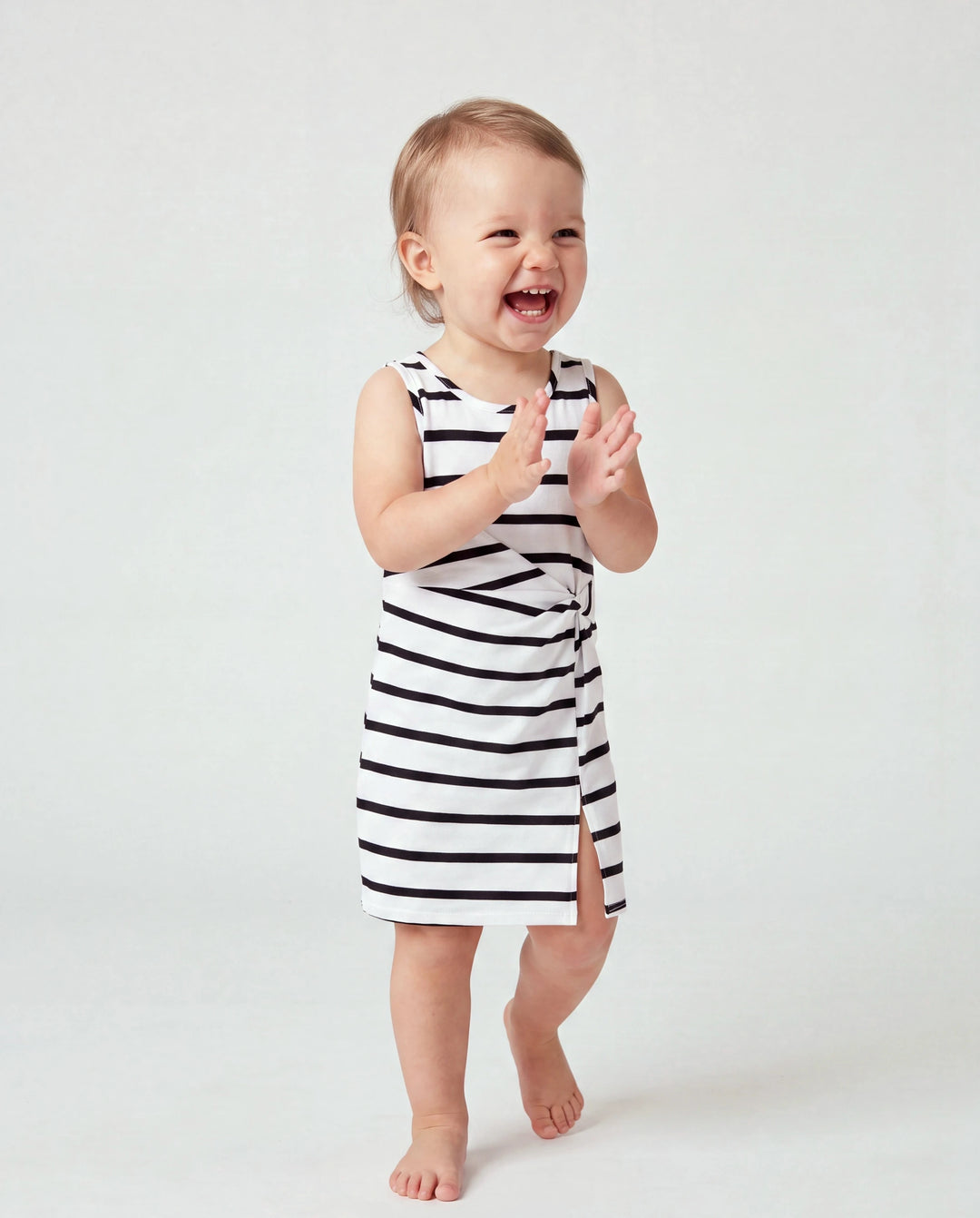 Toddler/Kid Girl Cotton Black and White Stripe Strap Bodycon Dress  Black+White