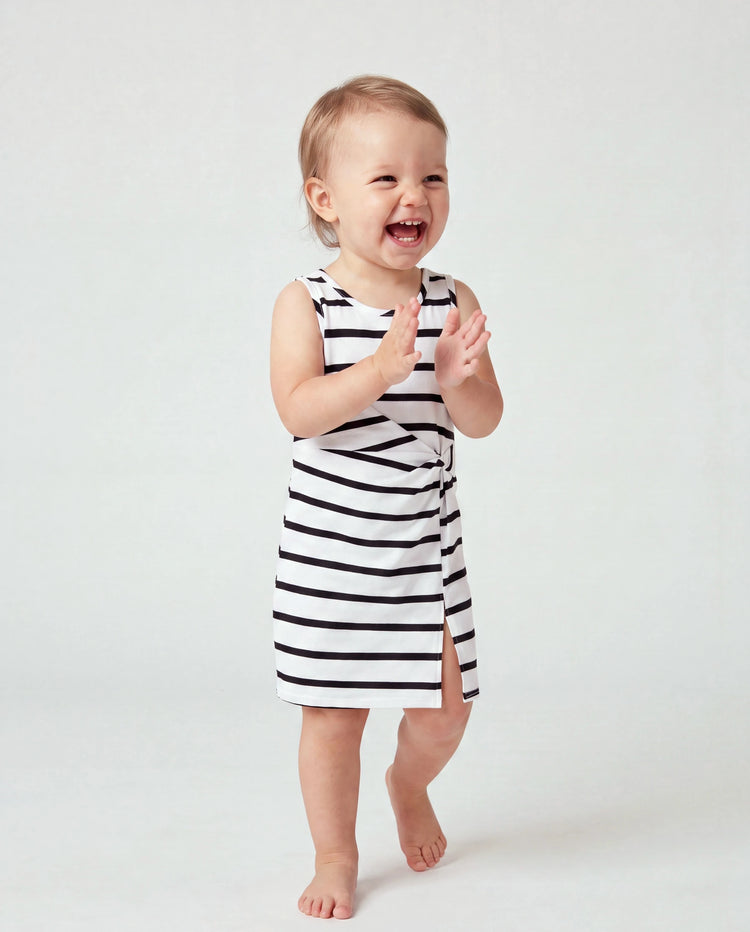 Toddler/Kid Girl Cotton Black and White Stripe Strap Bodycon Dress  Black+White