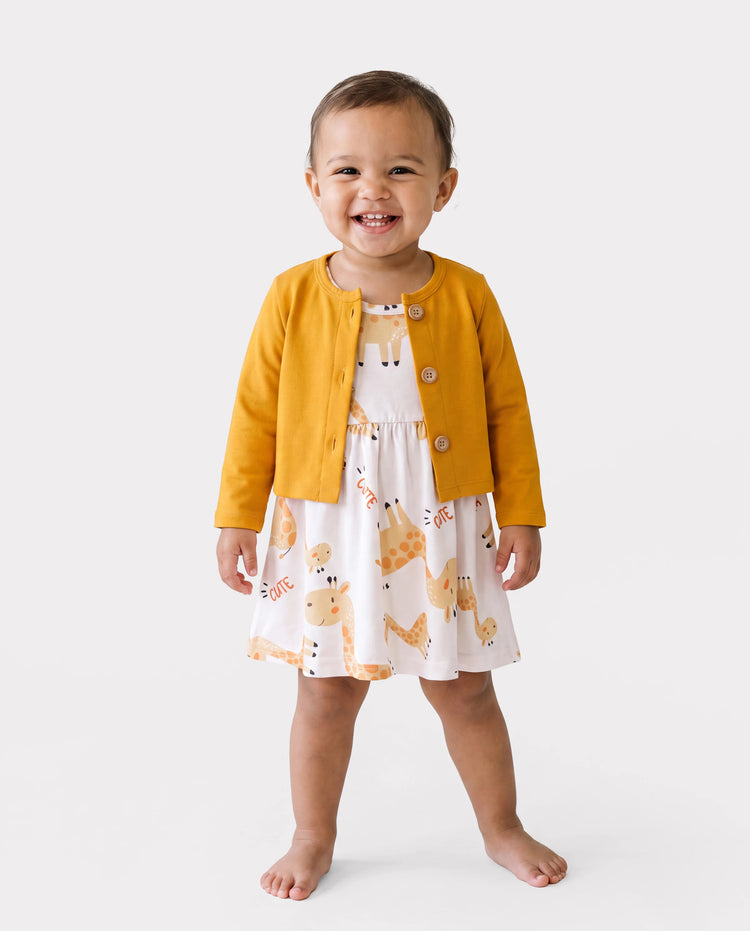 Ensemble 2 pièces pour bébé fille avec cardigan rose et robe à imprimé éléphant Ginger-2