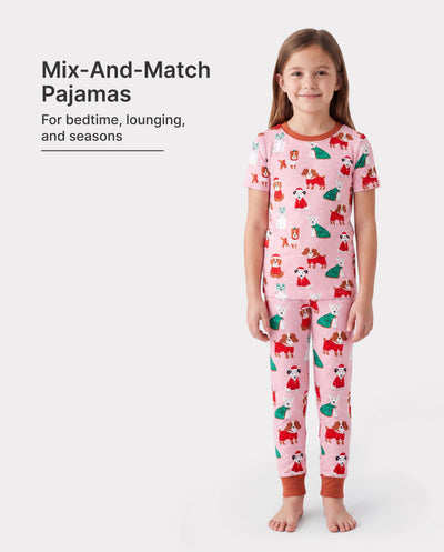 Toddler / Kids Christmas / Halloween Pajamas 3-Piece Bamboo Pajama Set 2-in-1 Look for 4 Seasons (Snug-Fitting) Light Pink