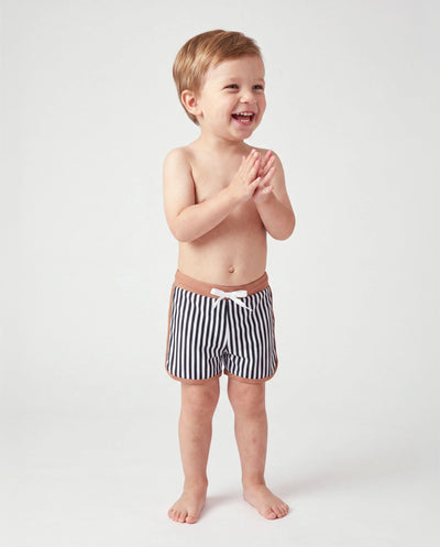 Short de bain à cordon rayé vertical pour garçon tout-petit Kaki