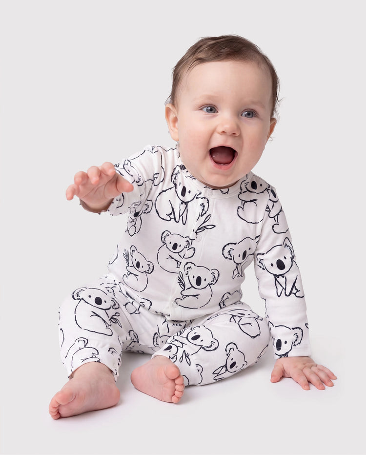 Baby Boy Kindlicher Löwe Knopf Langarm Overall weiß