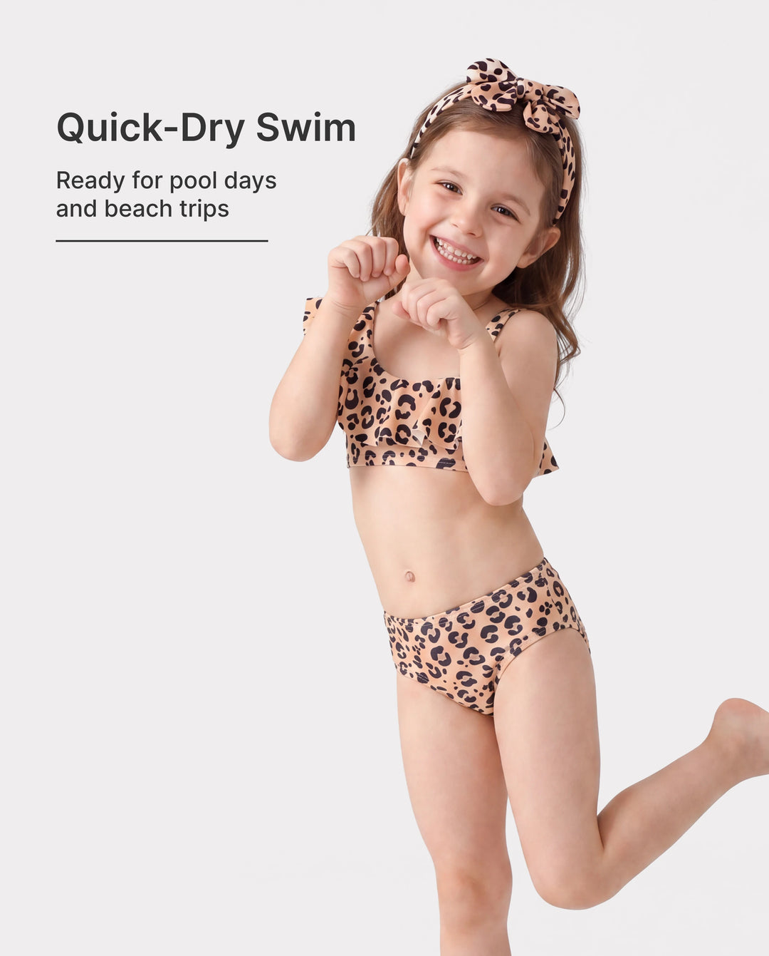 3Pcs Toddler Girl Leopard Print Ruffled Two-piece Swimsuit Set Colorful