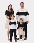 Family Matching Black-Almond Mesh Skirt and Classic Round Neck Long Sleeve Tops Sets Black
