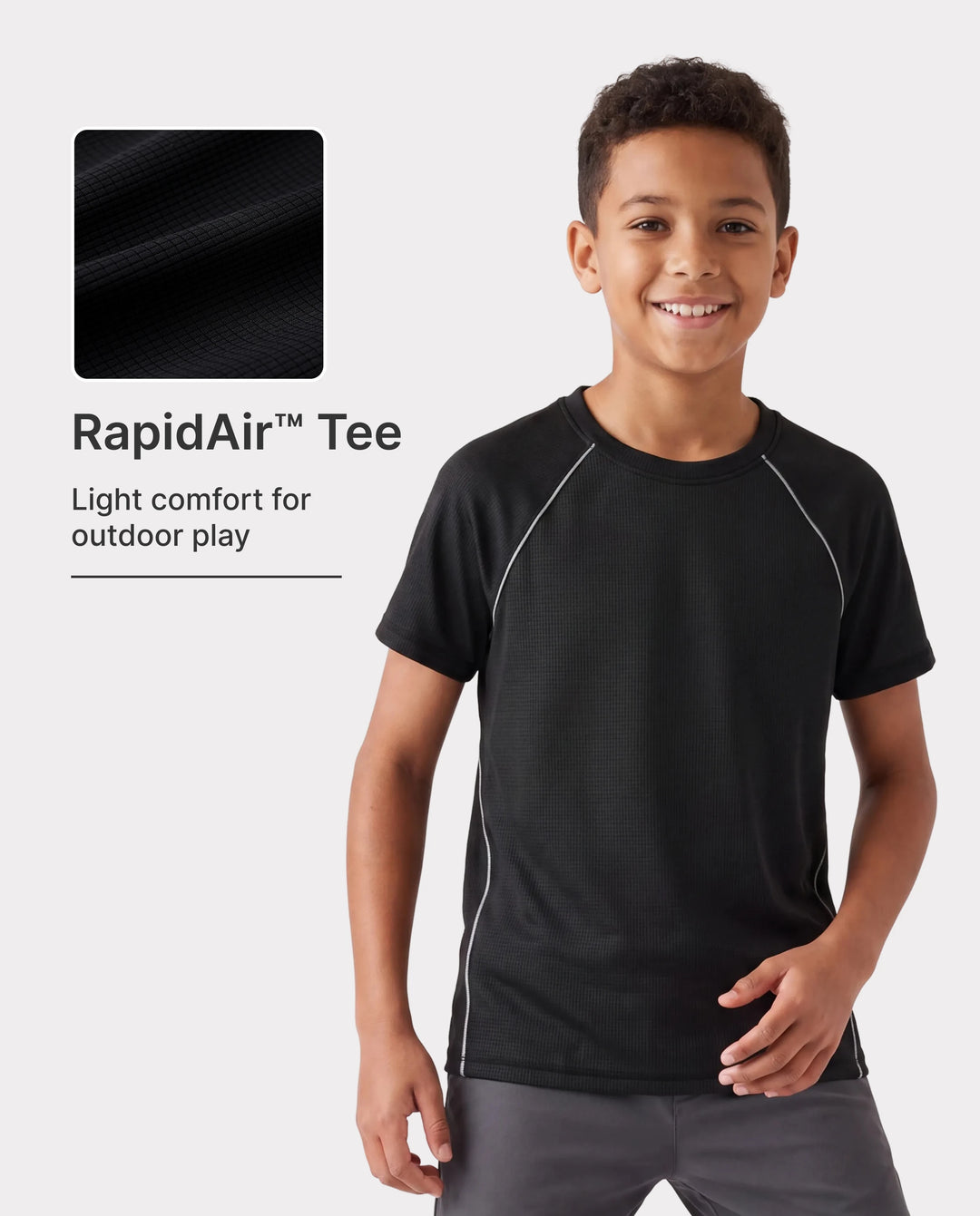 PatPat Lightflow Activewear Kid Boy Athletic Breathable Air-Grid Ultra Lightweight Short Sleeve T-Shirt Black
