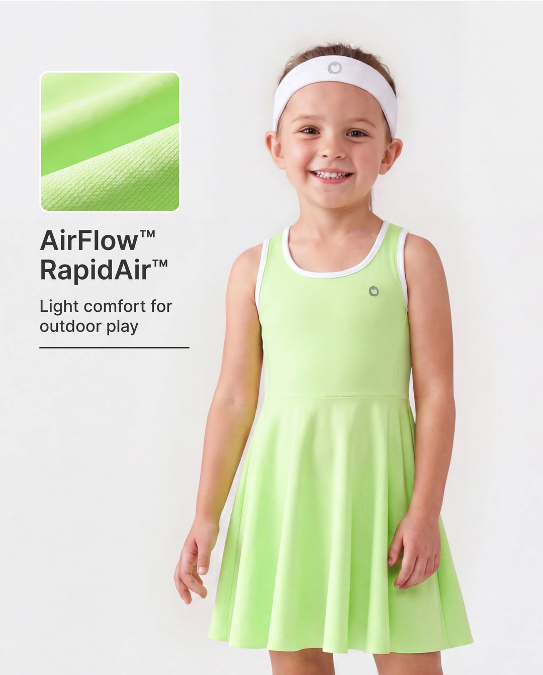 PatPat Rapidair Activewear™ Tenniskleid für Mädchen mit Stirnband und Shorts aus Bambusviskose mit Taschen grün