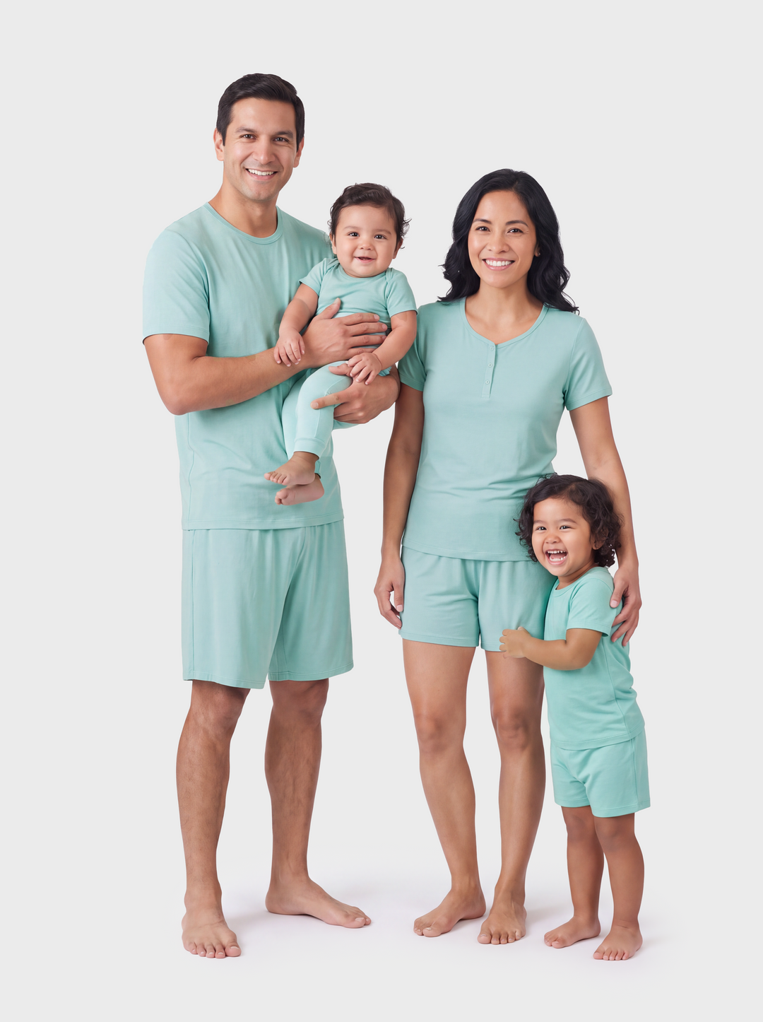 Bamboo Family Pajamas Solid Color Green Short Sleeve Matching Pajama Set ( Snug-Fitting for Children ) Green