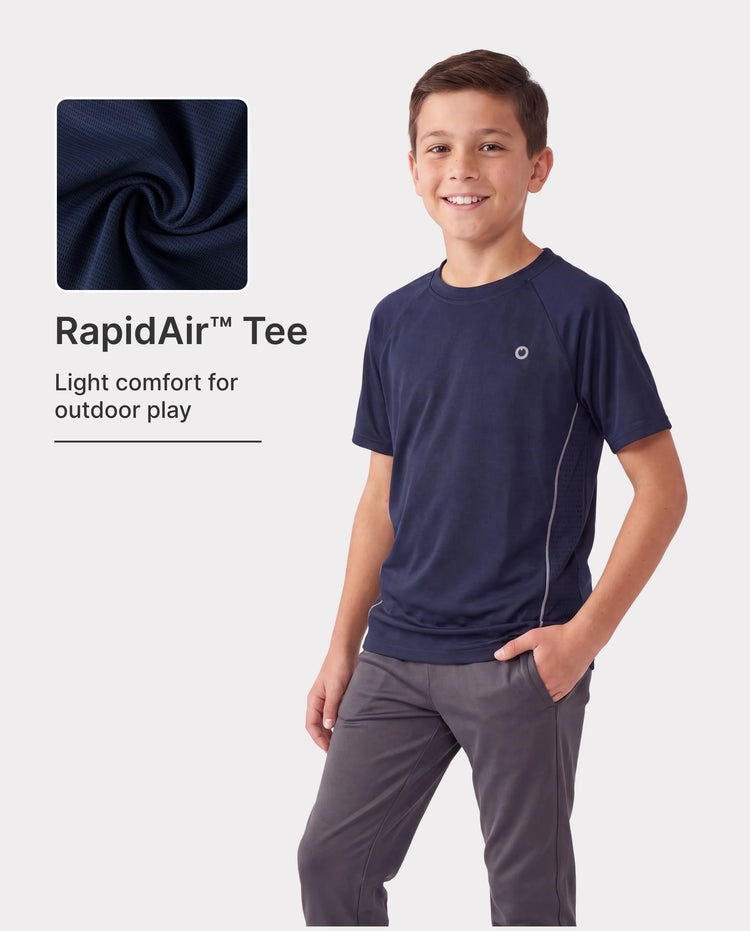 Camiseta deportiva PatPat Rapidair para niños y niñas, de secado rápido y enfriamiento instantáneo, con protección solar UPF 100+, color azul oscuro