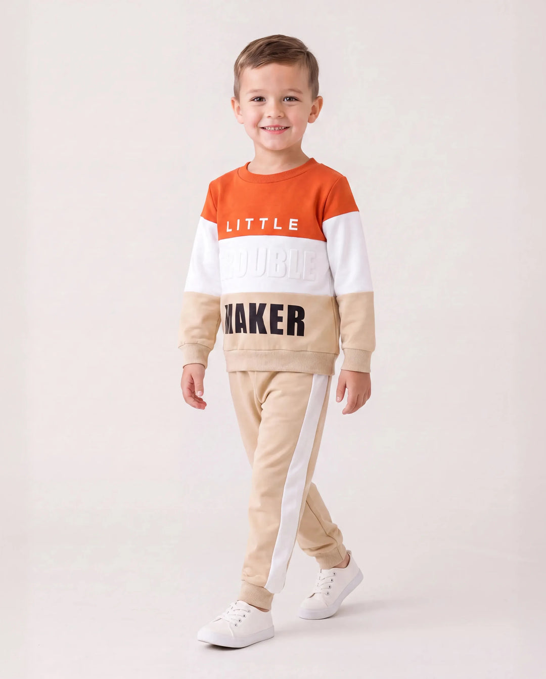 Conjunto de 2 piezas de sudadera y pantalón con estampado de letras a la moda para niño pequeño, color albaricoque