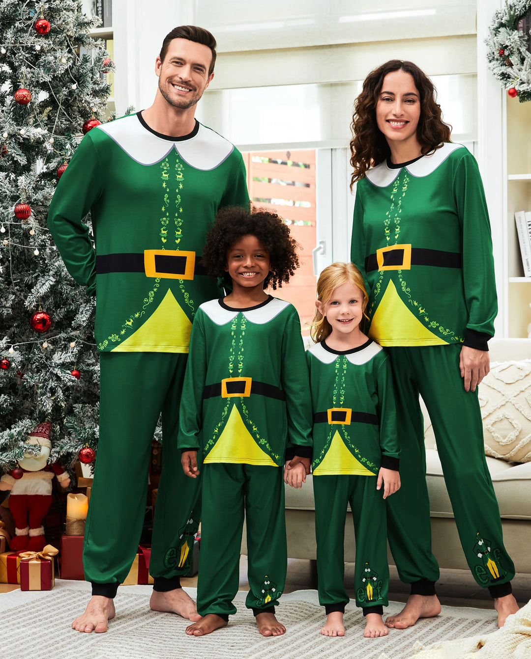 ELF Pyjamas für die Familie passend - Weihnachten PJ Sets (schwer entflammbar) grün