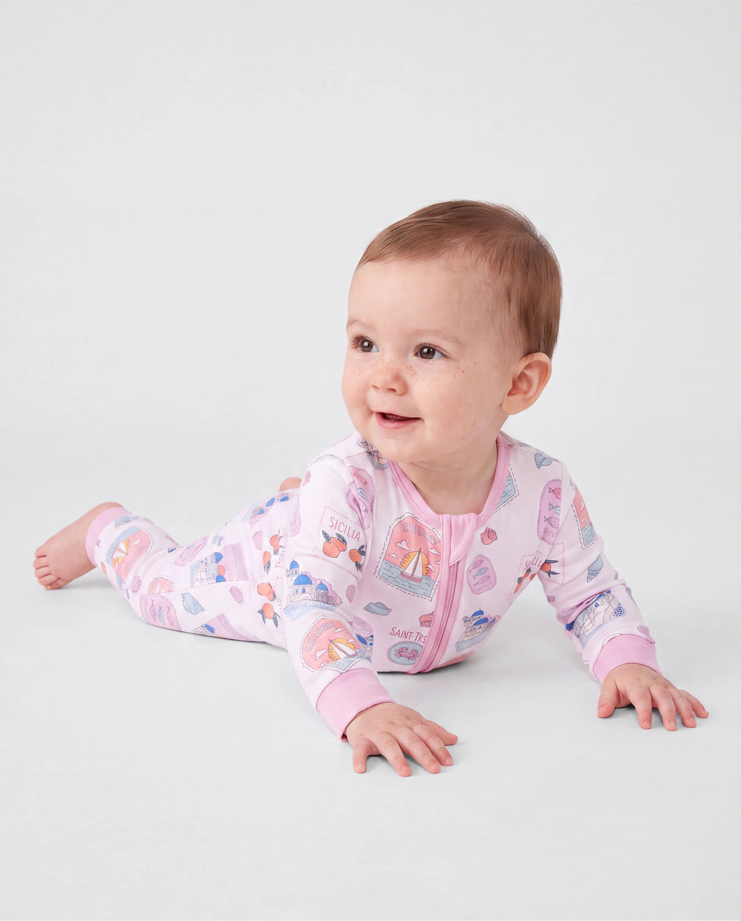 Bamboo Baby Neutral 1 Stück Cartoon-Mischung Eng anliegender Reißverschluss Fußloser Schlafanzug Pink Lila