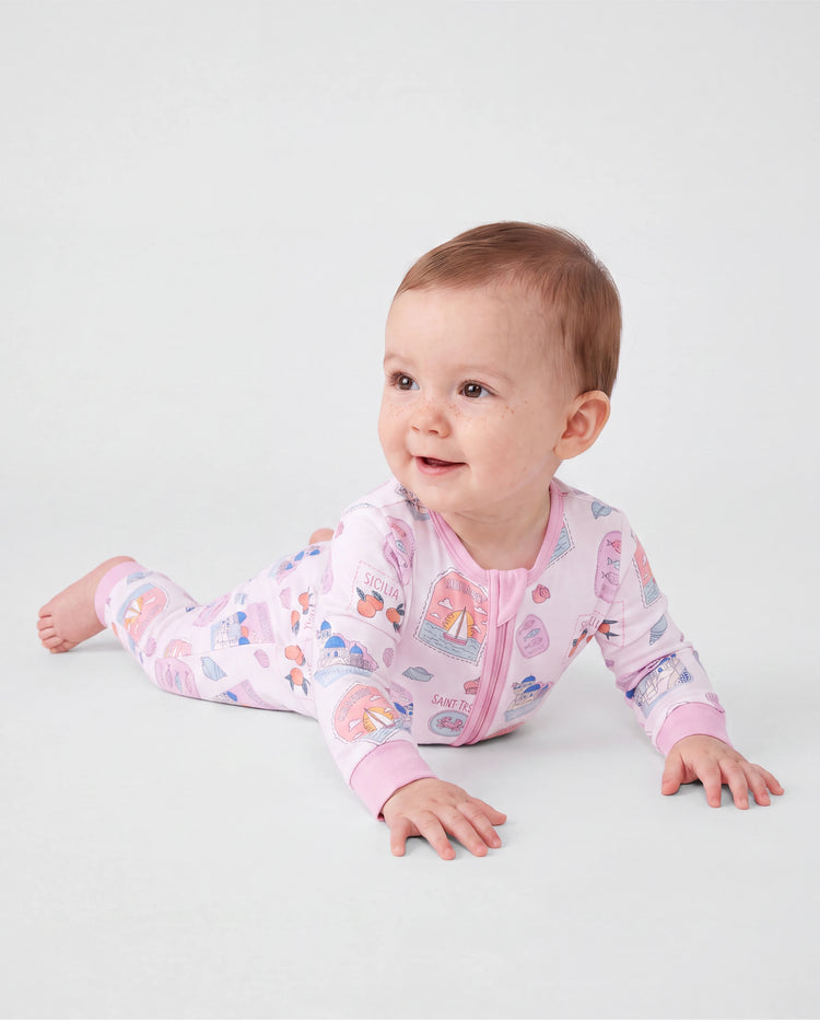 Bamboo Baby Neutral 1 Stück Cartoon-Mischung Eng anliegender Reißverschluss Fußloser Schlafanzug Pink Lila